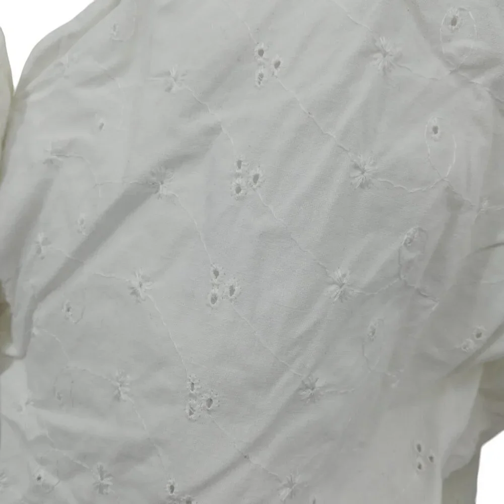 Vintage Stefano Cropped Eyelet Lace Tie Front Short Sleeve Blouse Size M Top 90s - Picture 11 of 11